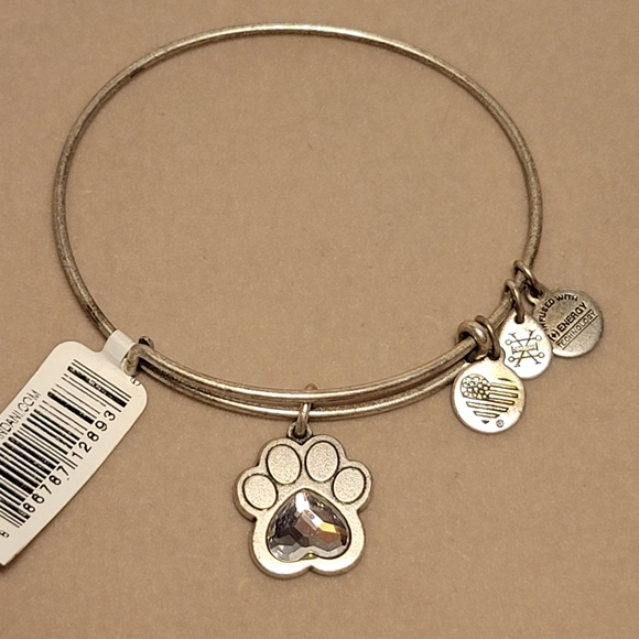Alex & Ani Paw Prints Of Love Bangle Silver Charm Bracelet Crystal Animal Print - Picture 1 of 16